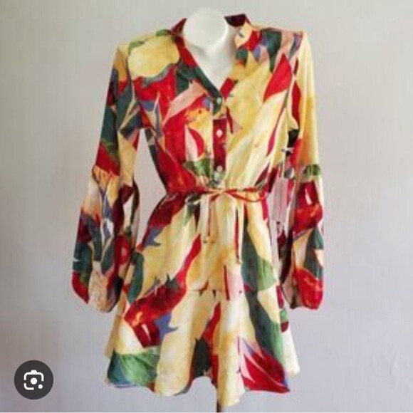 Live 4 Truth Bright Tropical Floral Long Sleeved Mini Dress, Small - Picture 2 of 7